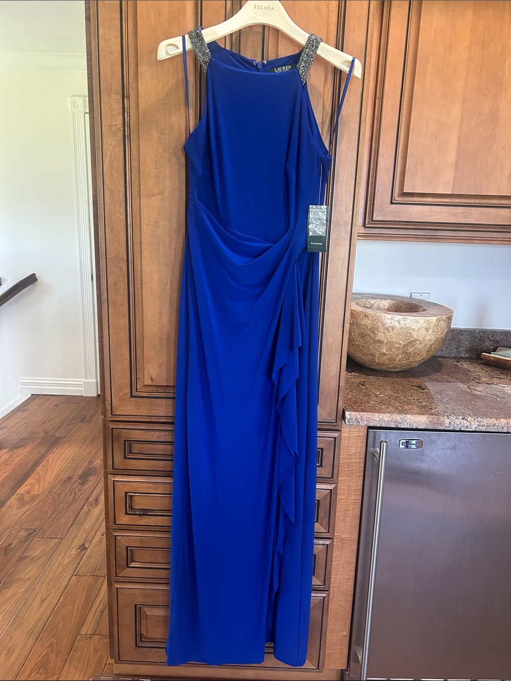 Lauren Ralph Lauren Cobalt Blue Beaded-Strap Maxi Dress